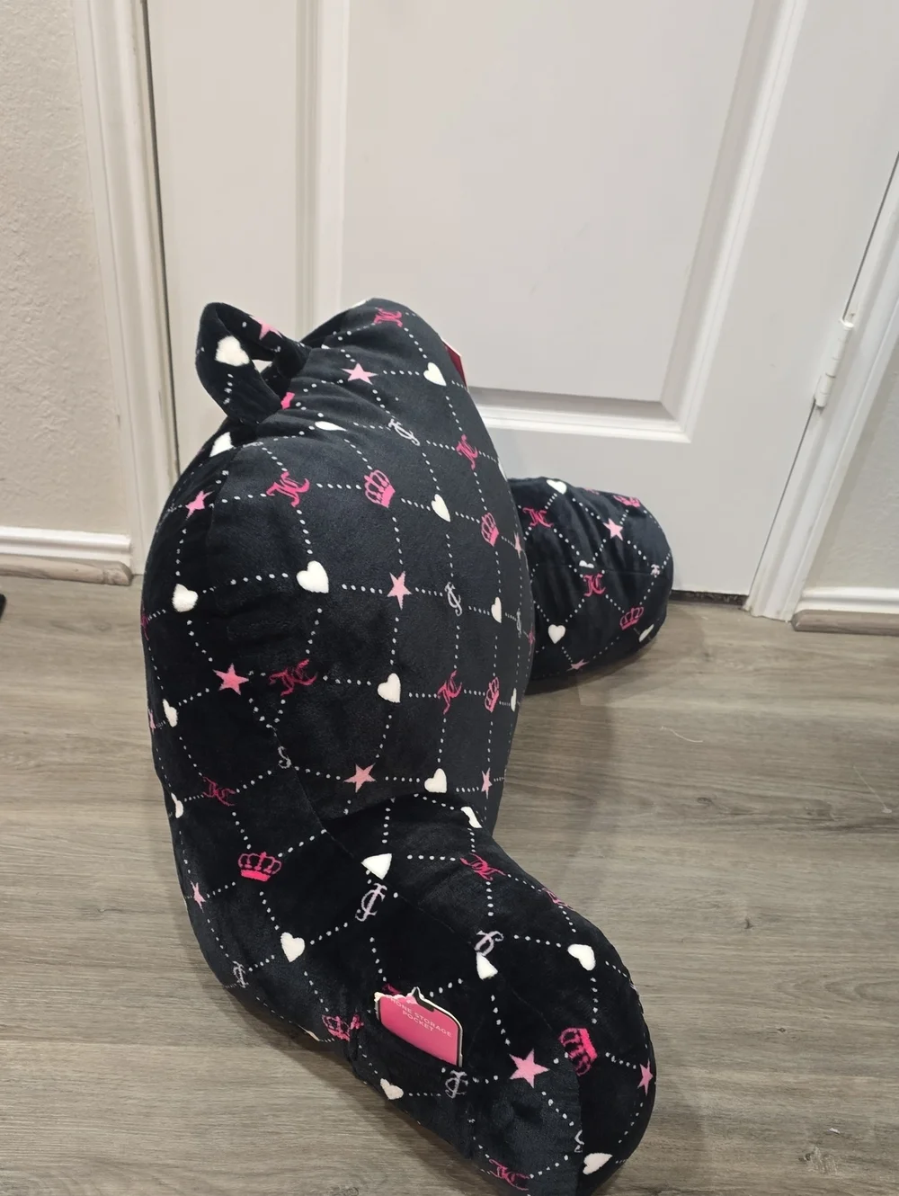 Juicy Couture Home JC Logo Crowns & Hearts Plush Bed Rest Pillow w/Cell Holder